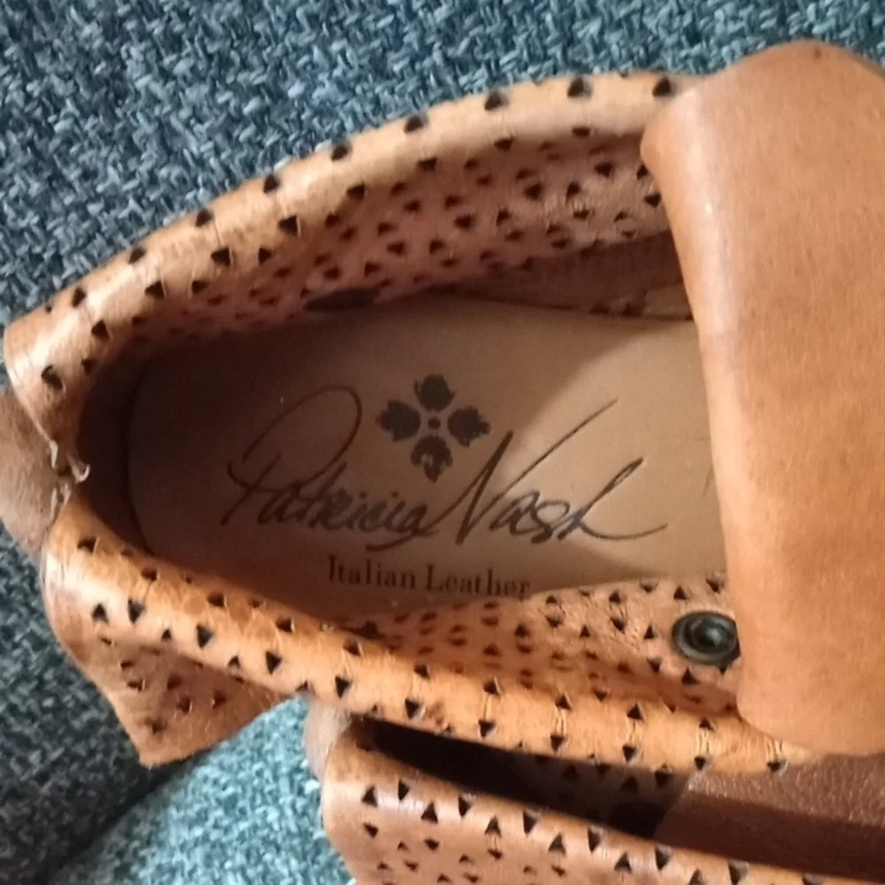 Patricia Nash Tan Loafers with Woven Leather Design - Picture 2 of 4